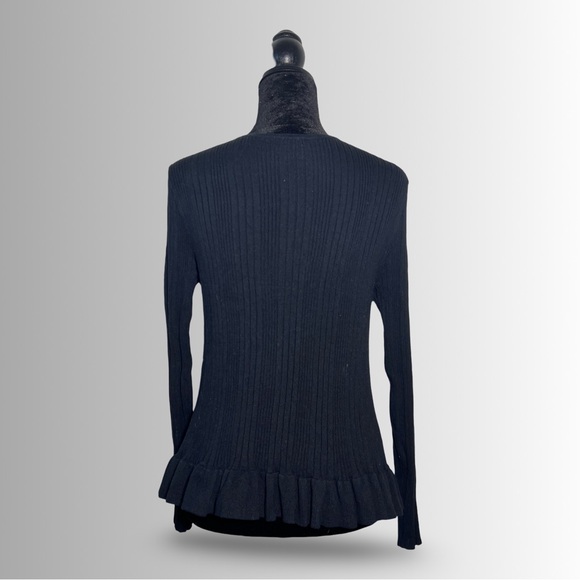 Cabi Black ‘Party’ Cardigan With Ruffle Hem, Ribbed, Cropped Outerwear, Size Md - Picture 7 of 11